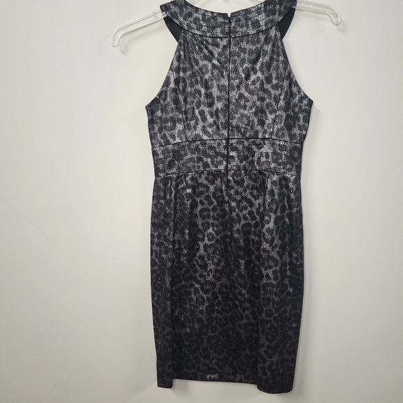 Black and Gray Loepard Print Sleeveless Kristen Davis Midi Dress Size 2 - Picture 5 of 8